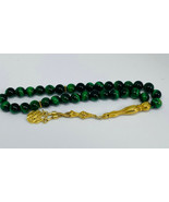 Green Tiger eye with silver tasbih prayer rosary 31 grams 33 beads 18 cm... - £76.10 GBP