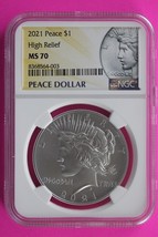 2021 MS 70 Peace Silver Dollar High Relief NGC Graded Certified Slab .999 129 - $399.99