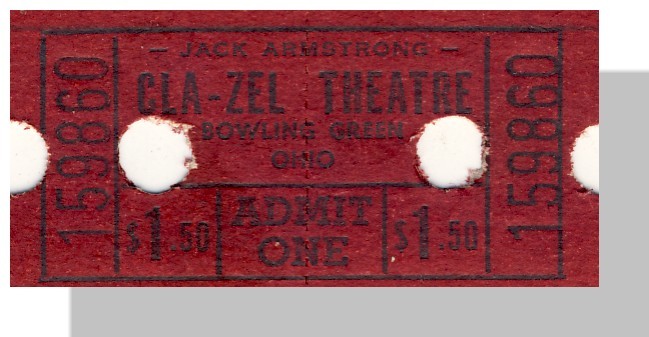 Cla-Zel Theatre Ticket, Red, Bowling Green, Ohio/OH - $2.00