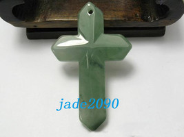 Free Shipping - Good luck Hand- carved  natural dark green jade Cross ch... - $19.99