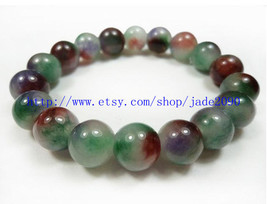 Free Shipping - 100% Nice Natural Colorful Jadeite Jade charm beaded jade Bracel - £15.89 GBP