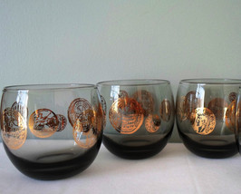 3)Mid-Century Mad Men RolyPoly LowBall Bar Glass Ancient Gold Coins-Roman,Greek, - £20.03 GBP