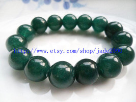 Free Shipping - 100% Nice Natural drak Green Jadeite Jade charm beaded jade Brac - £15.55 GBP