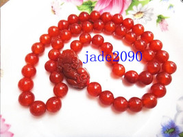 Free Shipping - Natural Red jadeite jade carved Pi Yao meditation yoga prayer be - £23.72 GBP