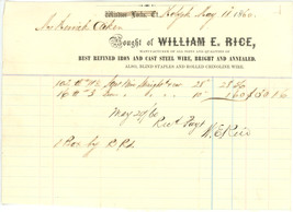 William Rick 1860 vintage advertising invoice waybill Walpole MA iron st... - £11.15 GBP