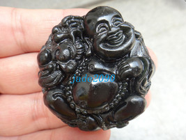 FREE SHIPPING - Natural black  jade Happy /  happiness /  Compassion buddha char - £15.72 GBP