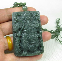 Free shipping - NATURAL Green jadeite jade carved &#39;&#39;Guan Yu&#39;&#39; charm beaded penda - $30.00