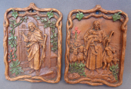 Vintage 1940s Miniature Christian Wall Plaques Karved-Art Pressed Wood Jesus SET - £23.97 GBP