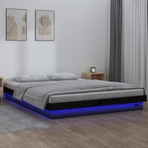 LED Bed Frame Black 150x200 cm King Size Solid Wood - £120.10 GBP