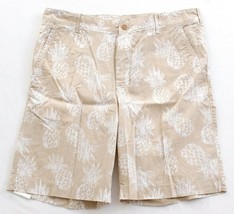 Izod Saltwater Light Khaki Pineapple Print Flat Front Cotton Shorts Men&#39;... - $59.99