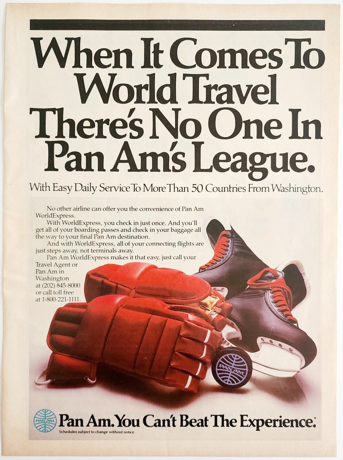 1986 Pan Am Airlines Hockey Advertisement Vintage Aviation WorldExpress DWF24 Item image 2