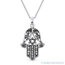 Hamsa Hand &amp; Star of David Magen 925 Sterling Silver Evil Eye Luck Charm Pendant - £15.03 GBP+