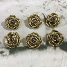 Buttons Plastic Gold Toned Rose Toggle Buttons Lot Of 6 - £5.54 GBP
