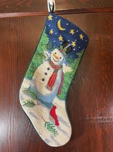 Needlepoint Tapestry Snowman Cardinal Moon Stars Christmas Holiday Stocking - $23.20