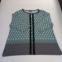 Nue Options Women’s Green/Black Geometric 3/4 Sleeve Blouse Size 2X Chest 52" image 13