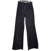 Free People We the Free (30) Black Denim Flare Stretch Raw Hem Denim Jeans - $49.99