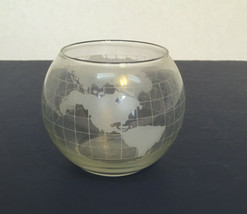 Vintage nescafe world globe etched glass container for floating oil candle  - $21.73