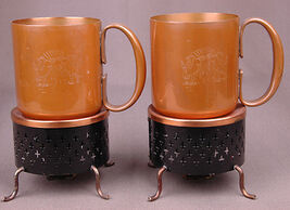 VTG 2 Copper Moscow Mule Mugs/Base/Candle Holder Rivited-Engraved2 Kicki... - $74.99