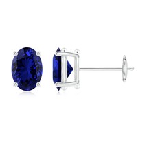 ANGARA Lab-Grown 1.7 Ct Prong-Set Oval Sapphire Stud Earrings in 14K Solid Gold - £663.17 GBP