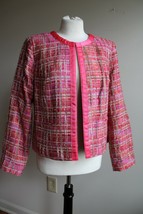 Chico&#39;s 1 (M 8) Pink Tweed Blazer Jacket Ribbon Trim - £20.91 GBP