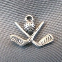 Vintage Sterling Silver 3D Golf Ball &amp; Clubs Golfing Pendant Charm Usa Made - £10.20 GBP