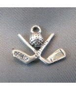 VINTAGE STERLING SILVER 3D GOLF BALL &amp; CLUBS GOLFING PENDANT CHARM USA MADE - £10.18 GBP
