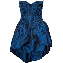 Vintage Gunne Sax Short Prom Dress Size 5 Metallic Blue Flower Corset Hi... - $98.95