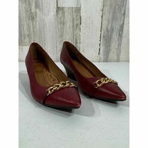 Sofft Leather Wedge Heels Burgundy Gold Chain Pointed Toe Size 11M - £19.76 GBP
