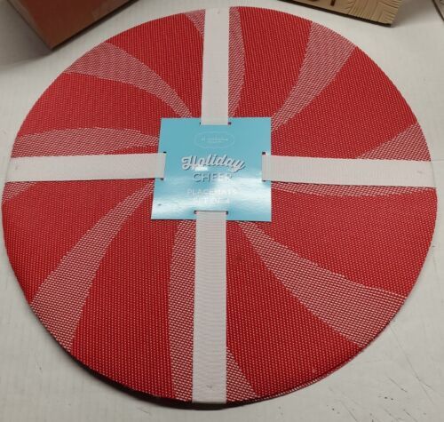 Kohl's St Nicholas Square Holiday Cheer Placemats 15 in Diameter Pepperment New - $12.86