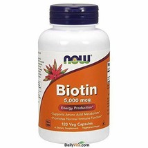 NEW NOW Foods by Now Biotin Energy Production 5000 mcg 120 Vcaps - £13.46 GBP