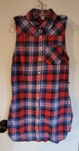 Womens S Forever 21 Red/Blue/White Plaid Sleeveless Collared Shirt Dress - £8.65 GBP