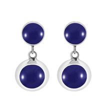 Dainty Circles Blue Lapis Inlay Sterling Silver Post Drop Modern Earrings - £12.38 GBP
