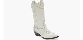 DKNY Laila Women&#39;s White Leather Mid-Calf Cowgirl Western Boots w Black Soles - £84.28 GBP