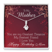 Mom My Greatest Treasure Eternity Ribbon Stone Necklace Message Birthday Card - $56.95+