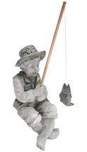 Frederic The Little Fisherman of Avignon Boy Fishing Garden Statue, two ... - $168.29