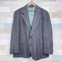 Pendleton Tweed Elbow Patch Sport Coat Gray Herringbone Vintage Mens 44R - $128.69