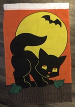 Vintage Halloween Garden Banner 42&quot; x 27&quot; Black Cat &amp; Full Moon Orange F... - $260.02 MXN