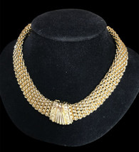 Vintage Gold Tone Mesh Magnet Front Lock Necklace 15” - £34.80 GBP