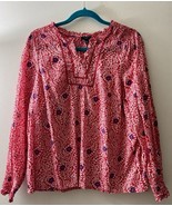 Talbots Smocked Floral Peasant Blouse Petite Large Pullover V-Neck Croch... - $34.65