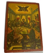 Byzantine Orthodox Icon Art On Wood Black Vintage Last Supper 20x28cm - £56.35 GBP