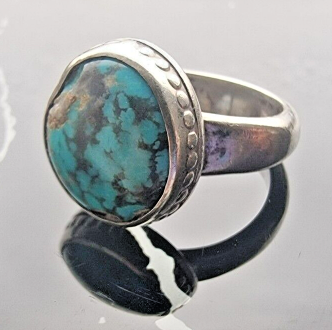 NATIVE AMERICAN STYLE 925 STERLING SILVER TIBETAN TURQUOISE RING SIZE  5.25 Item image 3