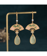 Royal Leaf Fan Imitation Jade Earrings  - $25.96 CAD