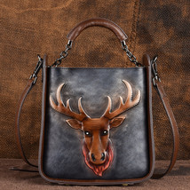 New Retro Embossing Fashion Women Handbags Genuine Leather Animal Prints Handmad - £100.65 GBP