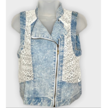 Love Riche light wash denim &amp; crochet zip festival boho vest size junior... - $21.29