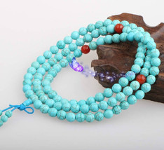 FREE SHIPPING - Natural Turquoise Meditation yoga 108 prayer beads mala ... - £20.35 GBP