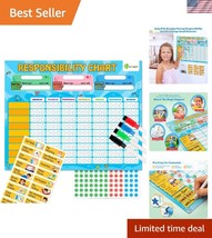 Colorful Magnetic Chore Chart with Illustrated Tasks - Rewarding Good Be... - $52.50