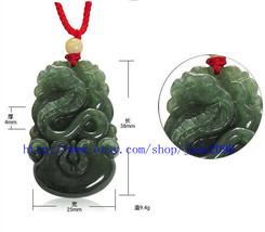 Free Shipping - good luck Amulet Natural dark green Jadeite Jade carved snake ch - £19.58 GBP