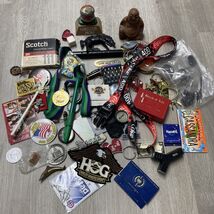 Junk Drawer Lot Miscellaneous Match Books Bottle Caps Keychains Pins Hoo... - $15.84