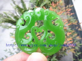 Free Shipping - handmade Natural Green jadeite jade carved two dragon Round shap - £20.77 GBP