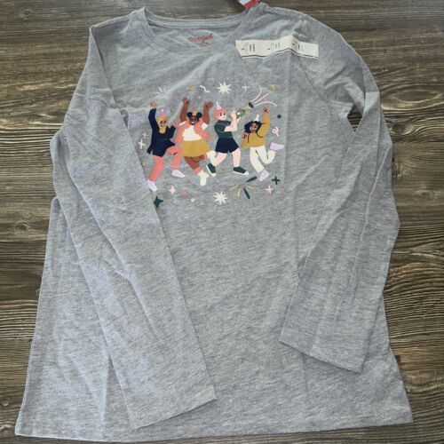 Primary image for Cat & Jack Girl’s Celebrate Long Sleeve Graphic T-Shirt Gray Size Large. NWT. U